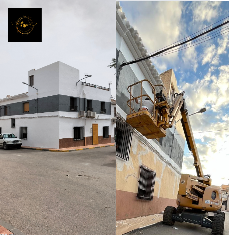 Antes y después de reforma de fachada realizada por Decofam